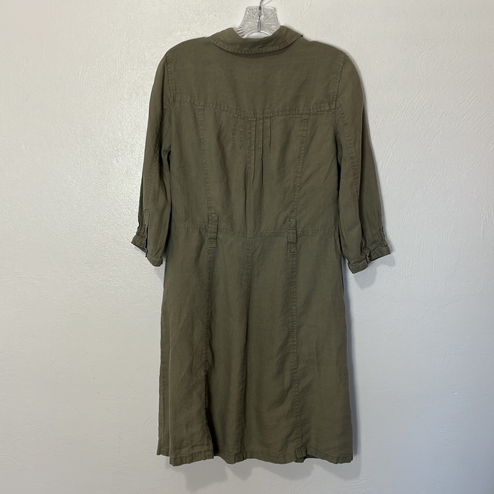 J. Jill Women Dress‎ 100% Linen Size 4 Kha Tan Green Popover 3/4 Sleeve Pockets - Picture 13 of 13